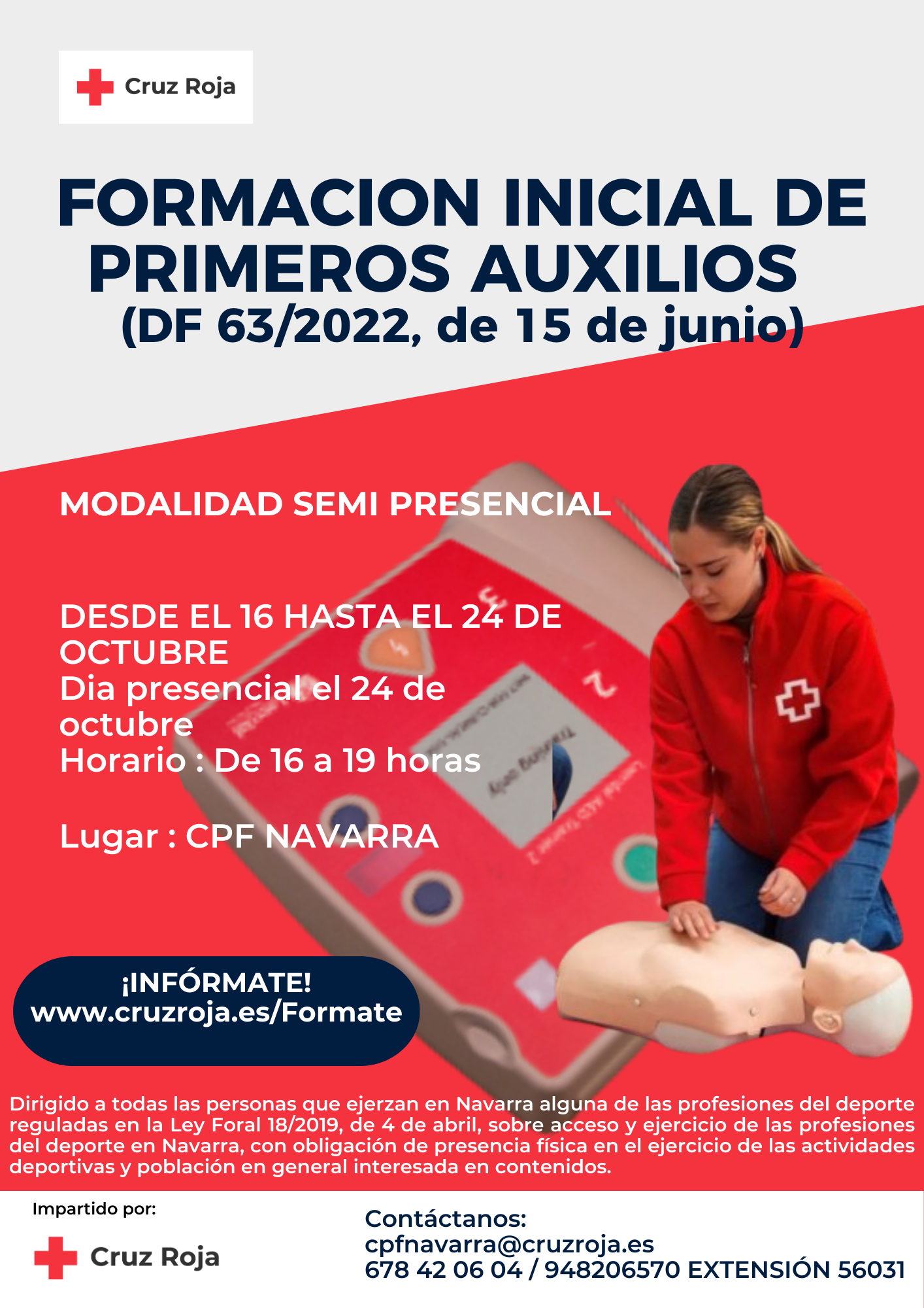 Próximos Cursos de Formación Inicial y Continuada de Primeros Auxilios (DF63/2022 de 15 de junio)